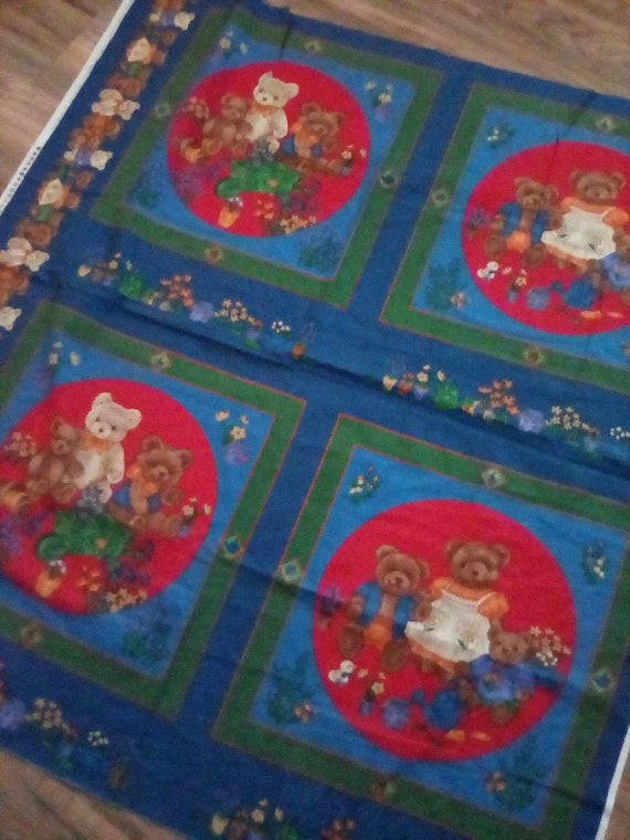 Cotton Fabric Panel, Teddy Bear Fabric Panel, Quilting Panel, Sewing Panel, Teddy Bear Theme