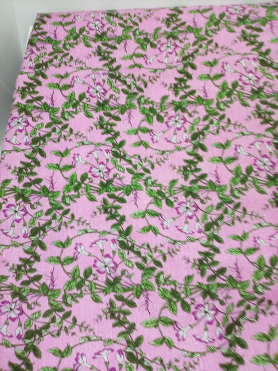2 Yards Floral Cotton Fabric, Purple and Green Orchid Vines, Victorian Inspired Cotton Floral Print