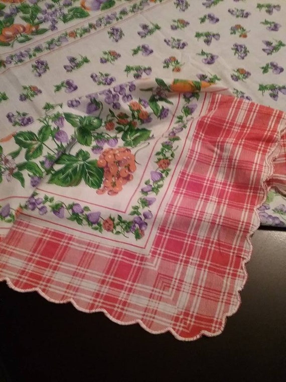 Vintage Large Tablecloth 50's Style Print, Floral and Fruit