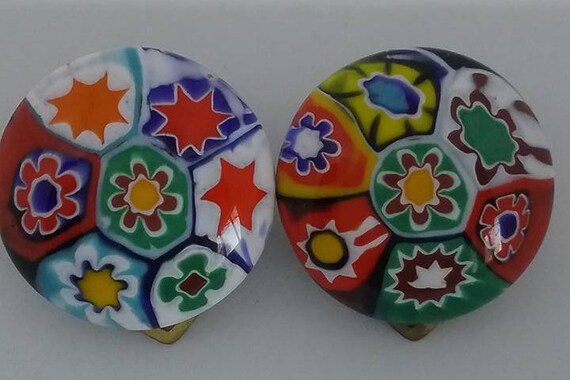 Vintage Italian Millefiori Glass Earrings,