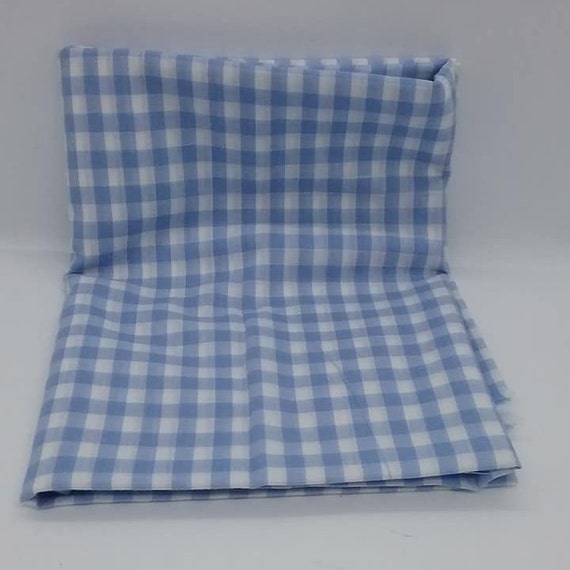 1 Yard Blue and White Gingham Material, Poly-Cotton Fabric,