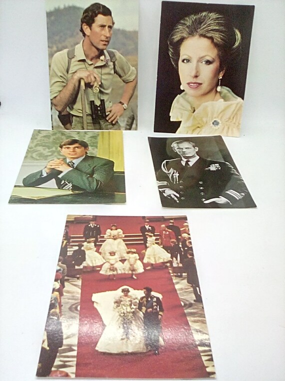 Vintage British Royalty Postcards, British Monarchy Postcards, Prince Charles, Princess Anne, Prince Andrew and Charles and Diana Wedding