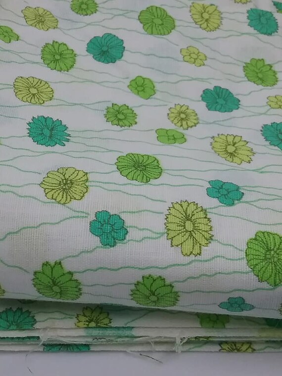 Mid-century Mod Style Floral Material, Turquoise, Green, Yellow, White Fabric,