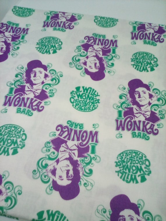 1 Yard Cotton Licenced Fabric, Willy Wonka and the Chocolate Factory Novelty Fabric, Willy Wonka Material