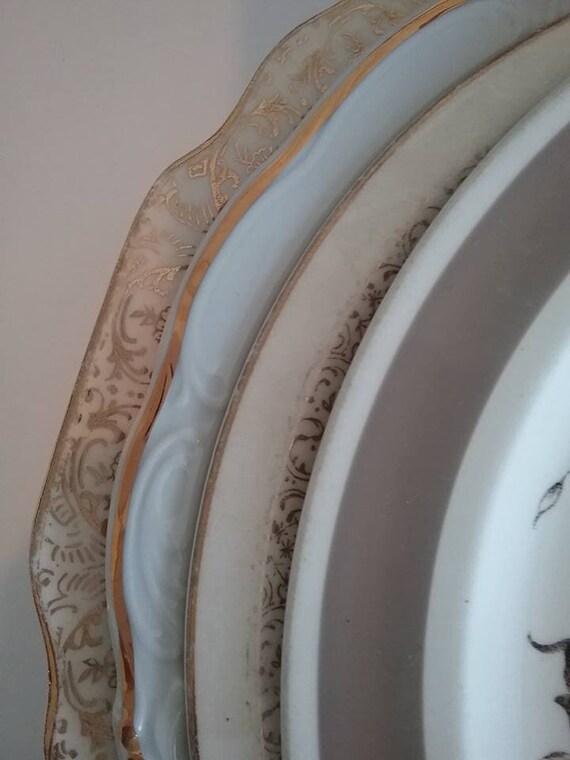 Mismatched Dinner Plates, Vintage Mismatched Dinner Plates, Mismatched Vintage Plates, Mismatched China Plates, Steampunk Style Dining Sets