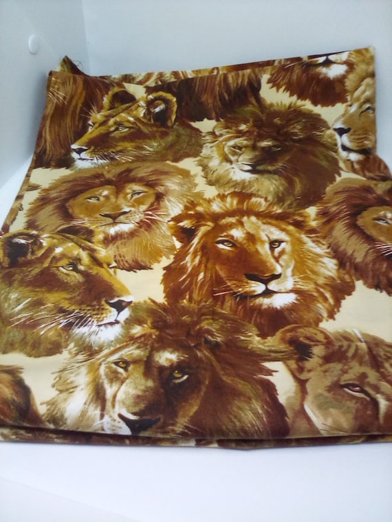 1 Yard Lions Print Fabric, Wild Cats Material, Brown Lion Print Fabric