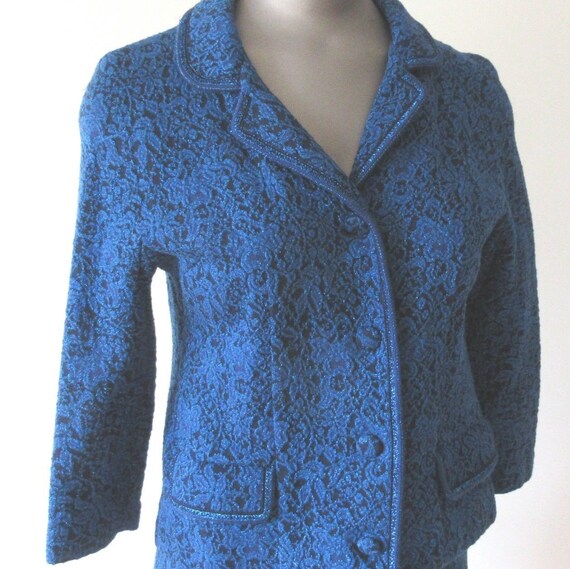 1960s Blue Brocade Skirt Suit