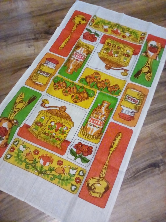 Vintage Kitchen Tea Towel, Mid Century Modern Kitchen Towel, Retro Kitchen Kitsch,Fabric Wall Hanging