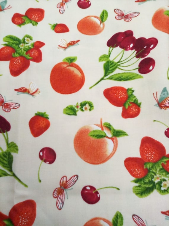 2 Yards Cotton Novelty Fabric, Fruit Print Material, Patrice Yagen Design