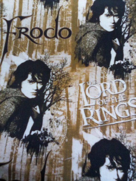 1 Yard Licensed Novelty, Lord of the Rings Frodo Fabric, Black and Beige Cotton Novelty Material