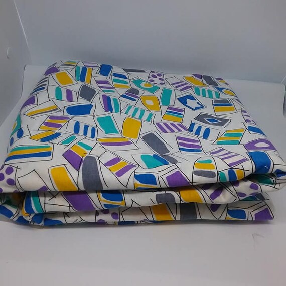 Retro Mod Material, 4 Yards Printed Polyester Cotton Fabric, Purple, Blue Gold Geometric