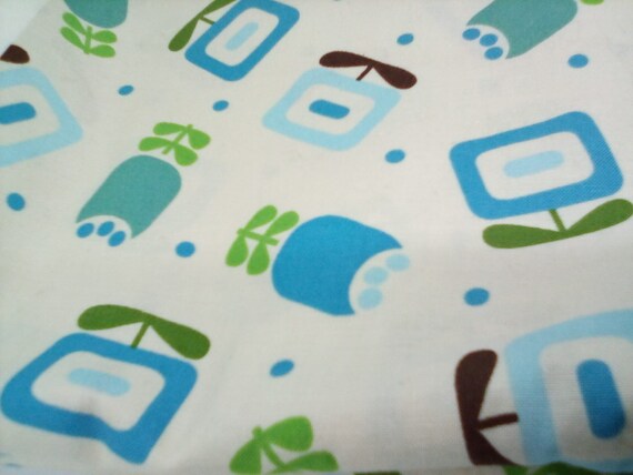 2 Yards Mid Century Modern style Cotton Fabric, Turquoise and Green Geometric Floral, Cotton Novelty Fabric, Sparky and Marie