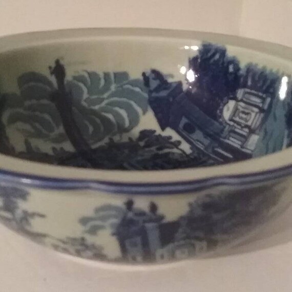 Victoria Ware Iron Stone Bowl, Vintage Victoria Ware Blue Iron Stone Bowl, Vintage Victoria Ware Bowl, Blue Victoria Ware Iron Stone Bowl