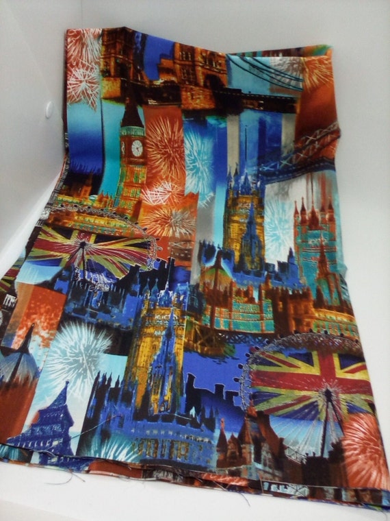 Cotton Novelty Fabric, London City Icons, 1 yard, Great Britain
