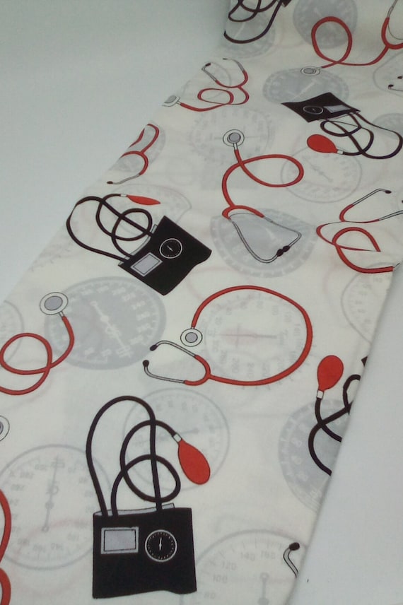 Nursing Theme Cotton Fabric, 1 Yard Cotton Novelty Material, Paramedic or Nurses Stethoscope Print, 100% Cotton, Face Mask Material