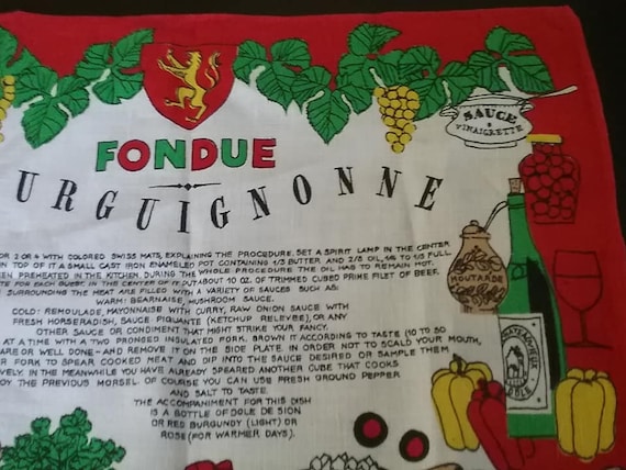 Vintage Linen Tea Towel, Fondue Recipe