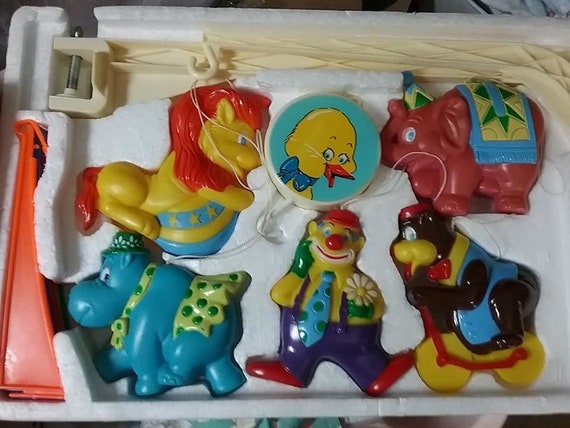 Vintage Crib Mobile, Musical Circus Crib Mobile, Baby Crib Mobile