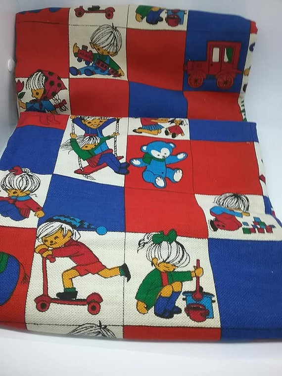 70's Fabric, 2+ Yards Red and Blue Children's Fabric, Scandinavian, Bold 1970's Material