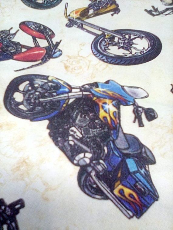 1 Yard Motorcycle Fabric, Motorcycle Toss Cotton Fabric, Easy Rider Material, Biker Fabric