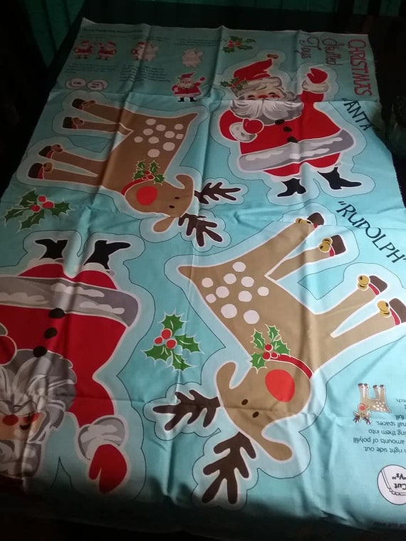 Stuffed Santa and Reindeer Sewing Panel, Christmas Material