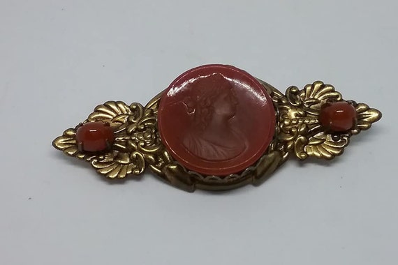 Vintage Celluloid Cameo Brooch, Victorian Revival