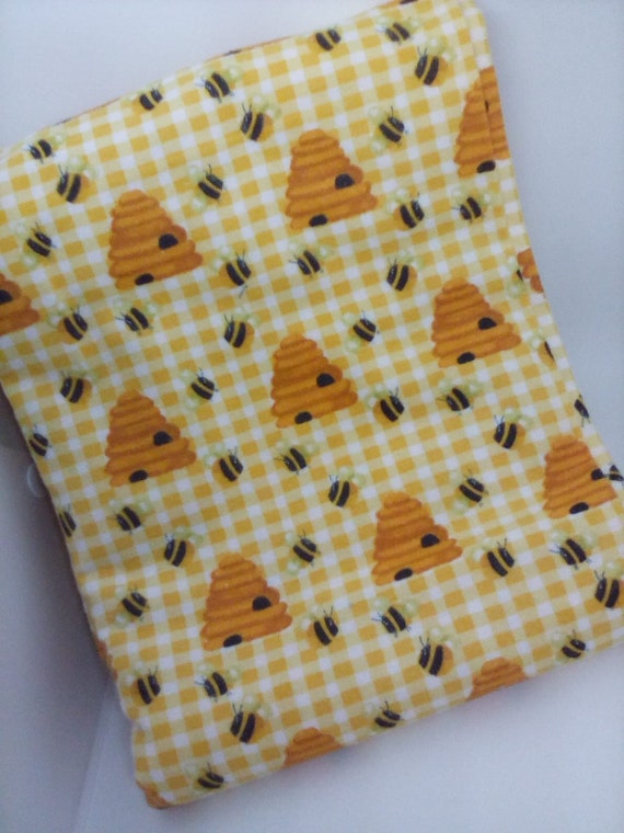 2 Yards 100% Cotton Flannel, Yellow Bees and Hives Fabric, Honeybee Print Fabric