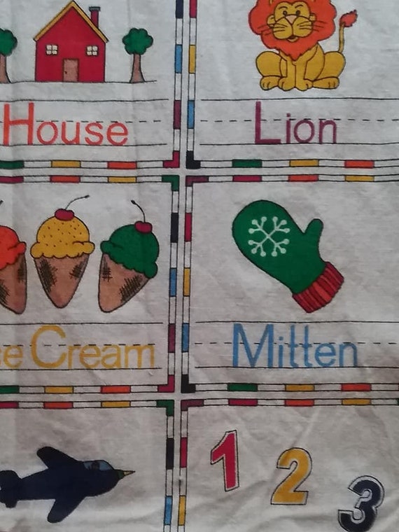Vintage 90's School Alphabet Panel, ABC's Poster Style, Cotton Quilt Material