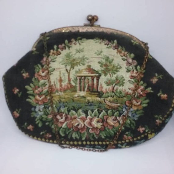 1930's Petite Point Tapestry Clutch, 1930's Small