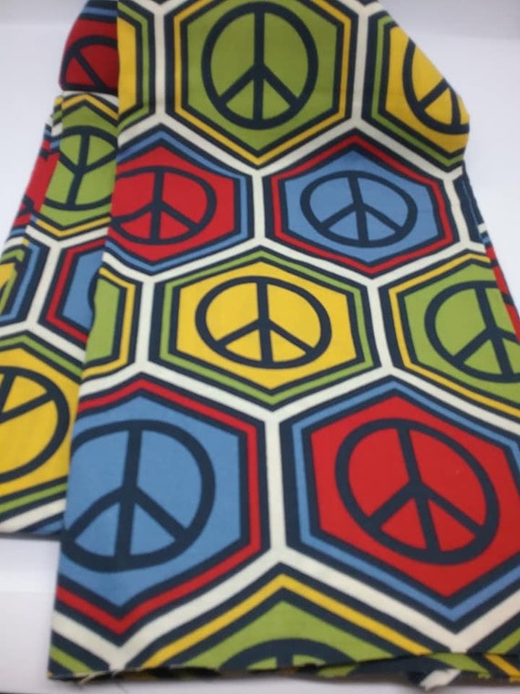 2 Yards Peace Sign Material, 70's Retro Fabric