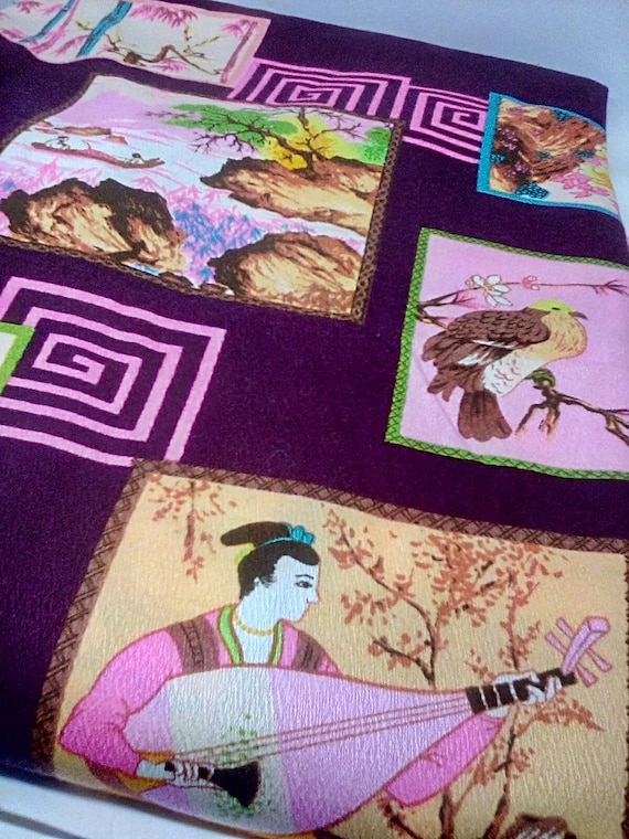 5 Yards Oriental Print Fabric, Cotton/Poly Blend Design Print, Japanese Print Material