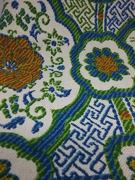 1960's Material, Almost 2 Yards Imported Linen Fabric, Upholstery Fabric with Scotchguard Finish, Screen Print Material, 5th Ave Designs