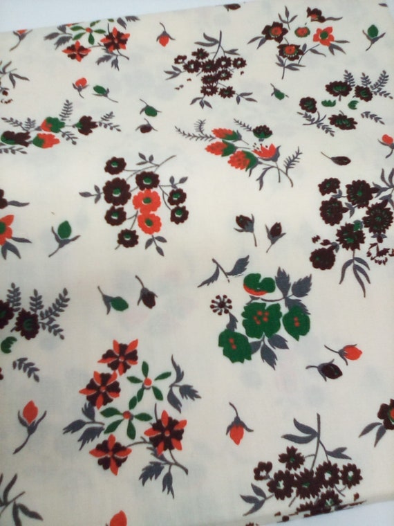 1 Yard Floral Cotton Fabric,Mid Century Modern Style Floral Cotton Material, Vintage Inspired Cotton Fabric