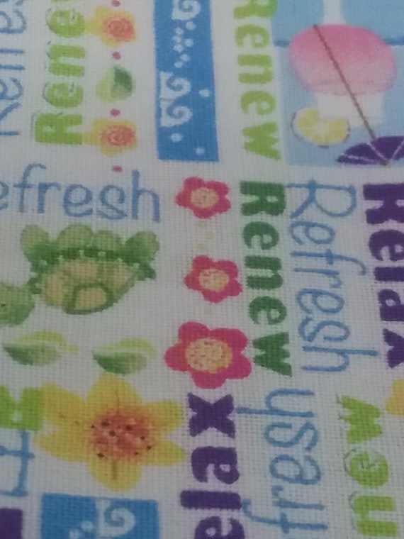 Summer Print Material, Words of Relax, Refresh, Renew Fabric, 3 Yards