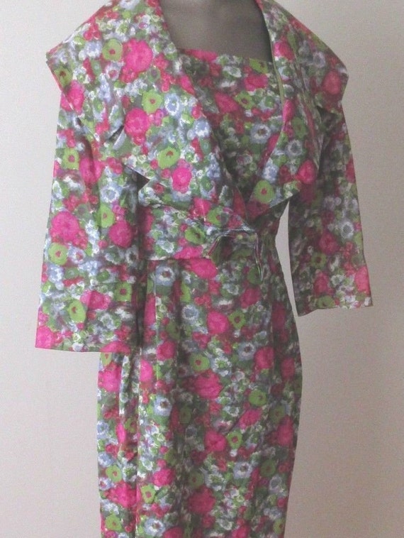 1950 Vogue Couturie Design Dress, Matching Floral Jacket