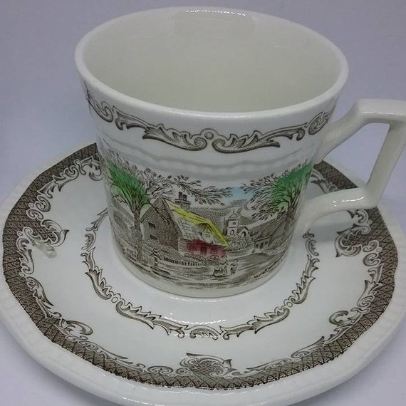 Vintage Demitasse Set, Ironstone Cups and Saucers, Staffordshire English Ironstone Cups and Saucers, Vintage Ironstone English Cups