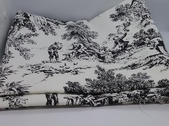 Black and White French Country Material, Toile, 2 yards of Fabric,
