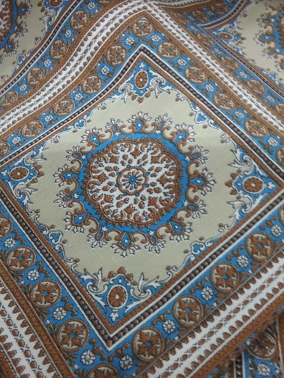 Blue and Taupe Geometric Material, 3.6 Yards Fabric,