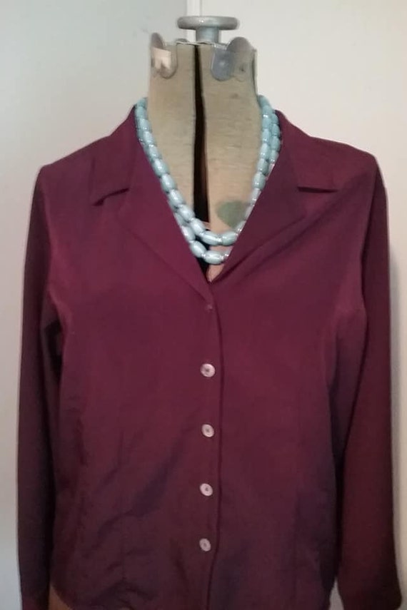 Women's Vintage Polyester Blouse, Aubergine, Long Sleeve