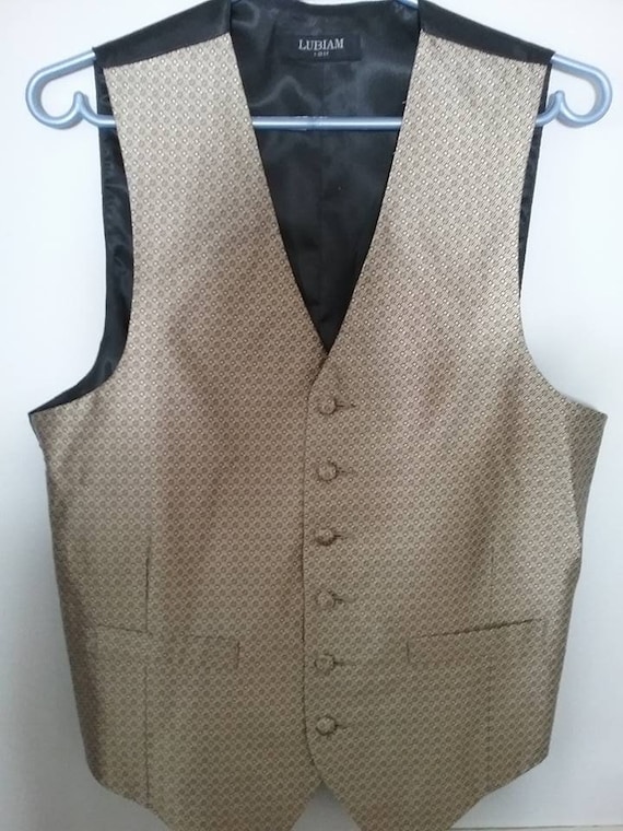 Men's Vintage Beige/Gold Silk Vest, Steampunk Gentlemen's Waistcoat,