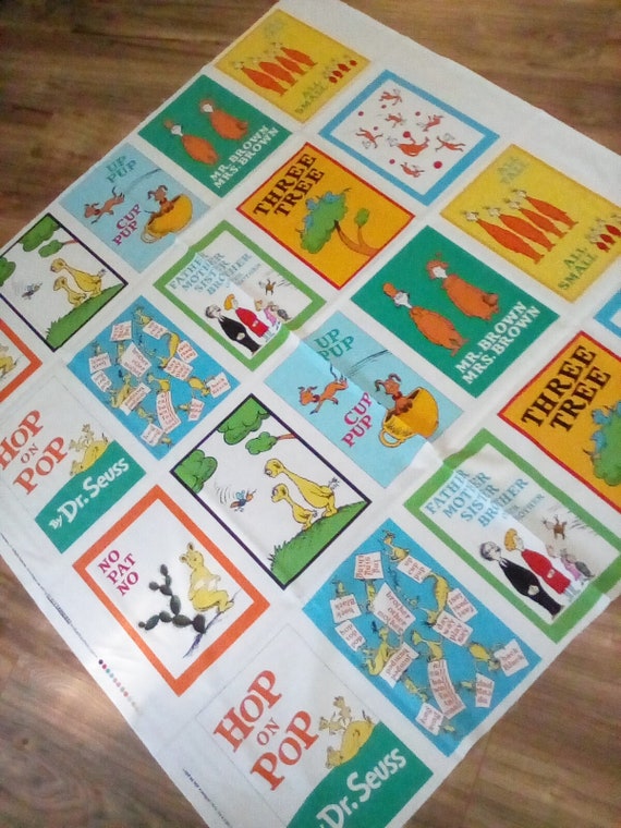 2 Cotton Dr. Seuss Fabric Panels, Dr. Seuss Storybook Double Panels, Children's Double Dr.Seuss Book Panels