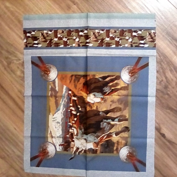 2 Pillow Panels, Cattle Drive Pillow Panels, Western Sewing Panels, Cotton Western Cattle Themed Sewing Panels