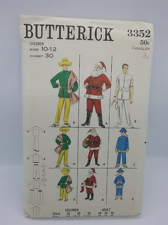 Child's Costume Butterick Sewing Pattern, Halloween Costume #3352