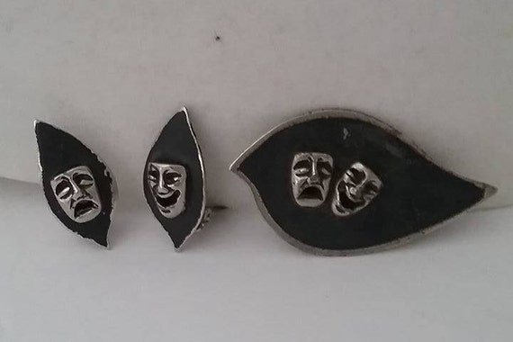 Comedy and Tragedy Muses Jewelry, Brooch and Earrings