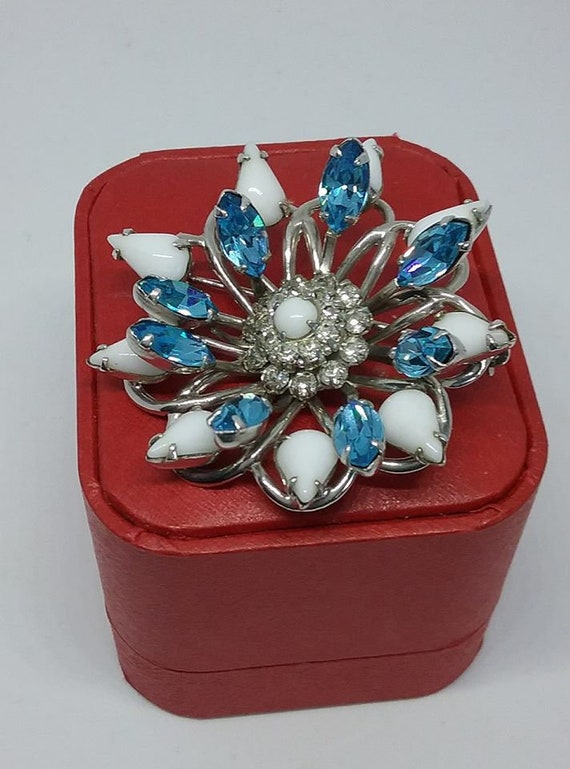 Vintage Milk Glass and Rhinestone Brooch,