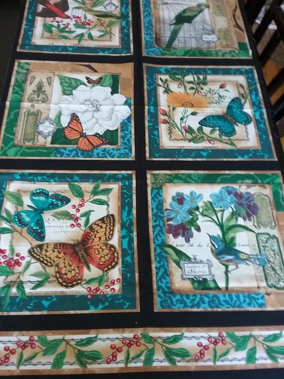 Butterfly and Bird Sewing Panel, Timeless Treasure by Sue Schlabach of Wild Apple