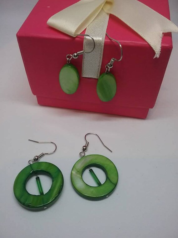 Green Mother of Pearl Earrings,