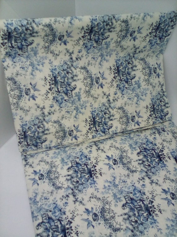 2 Yards Victorian Country Scene Toile, Blue and Cream Cotton Fabric, Vintage Style Material