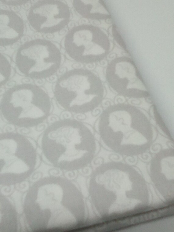 2 Yards Cotton Fabric, Wedding Bride and Groom Cameo, White and Grey Wedding Theme Fabric, Bride and Groom Silhouette Print