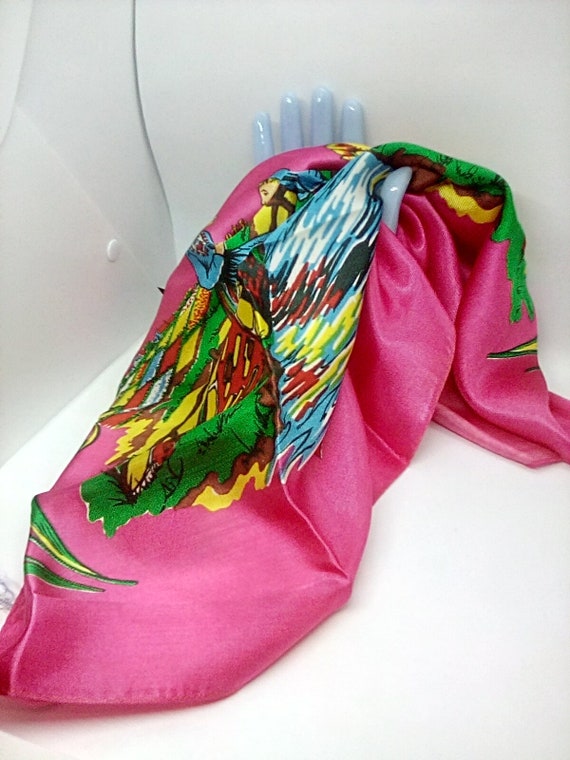 Netherlands Souvenir Scarf, Vintage Pink 60's Dutc