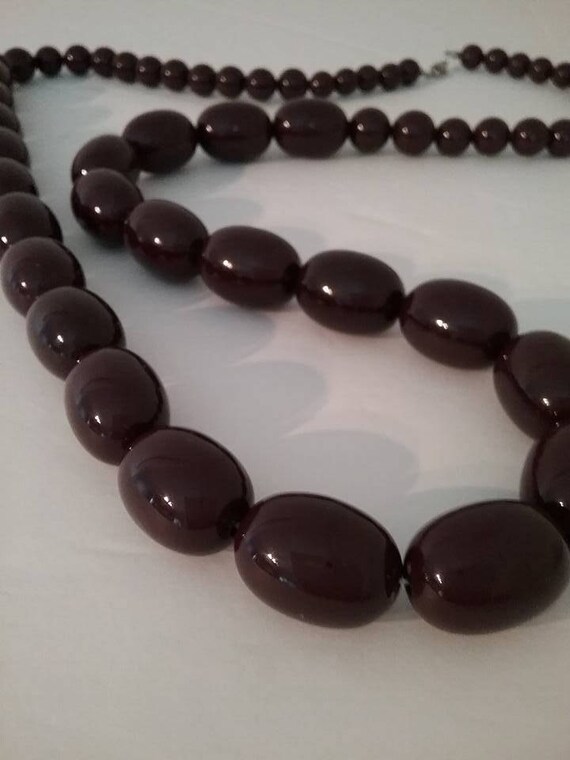 Vintage Long Large Brown Bead Necklace,